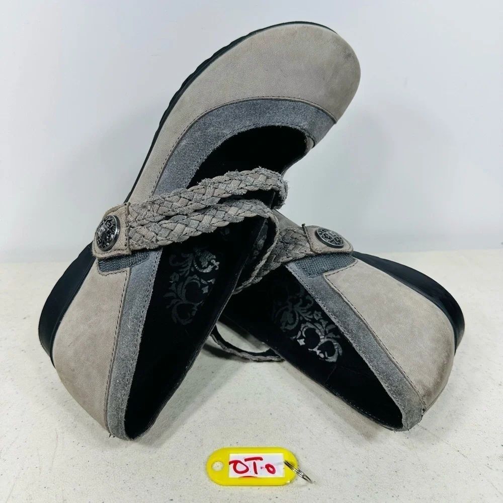 Aetrex Ada Women's Shoes Grey 39 / 8.5 M Braided Leather Comfort Mary-Jane Flats